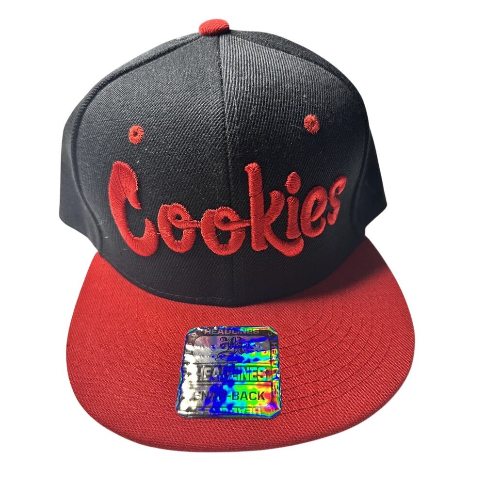 Headlines Cookies Red Embroidered Logo Snapback Black/Red Men's Hat NWOT